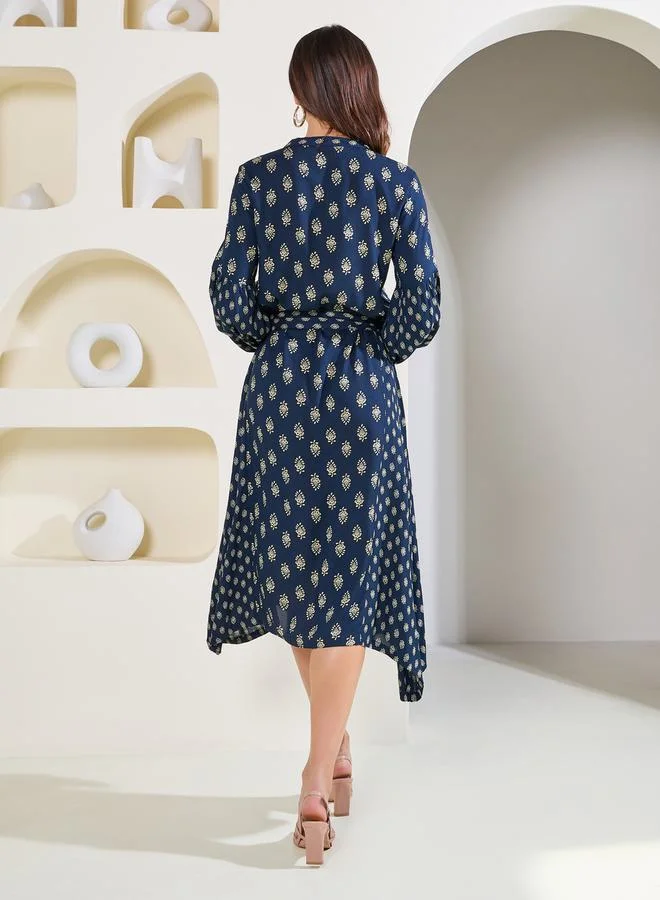 Styli Printed Tie-Waist Dress
