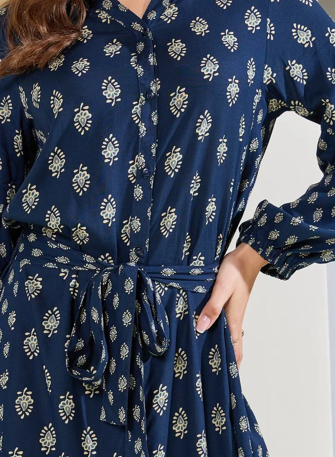 Styli Printed Tie-Waist Dress