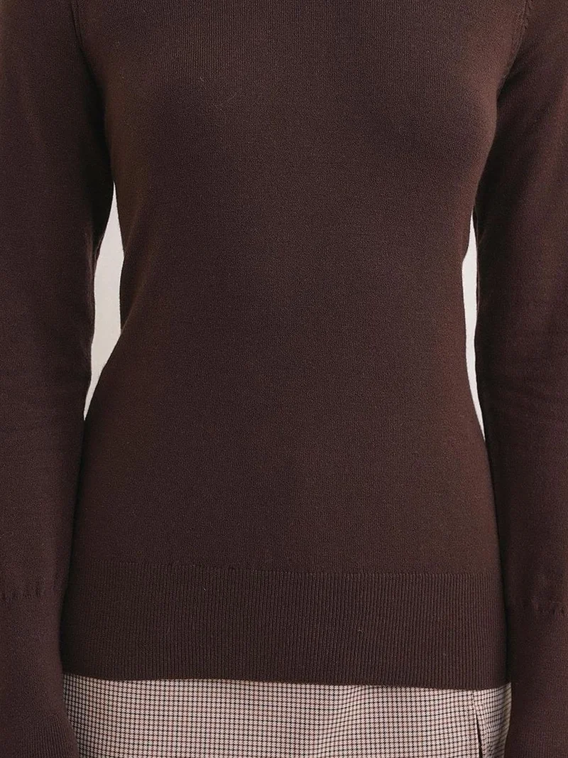 Mixray Coffee Brown Mixray Crew Neck Knit Sweater for Women | Best Price UAE