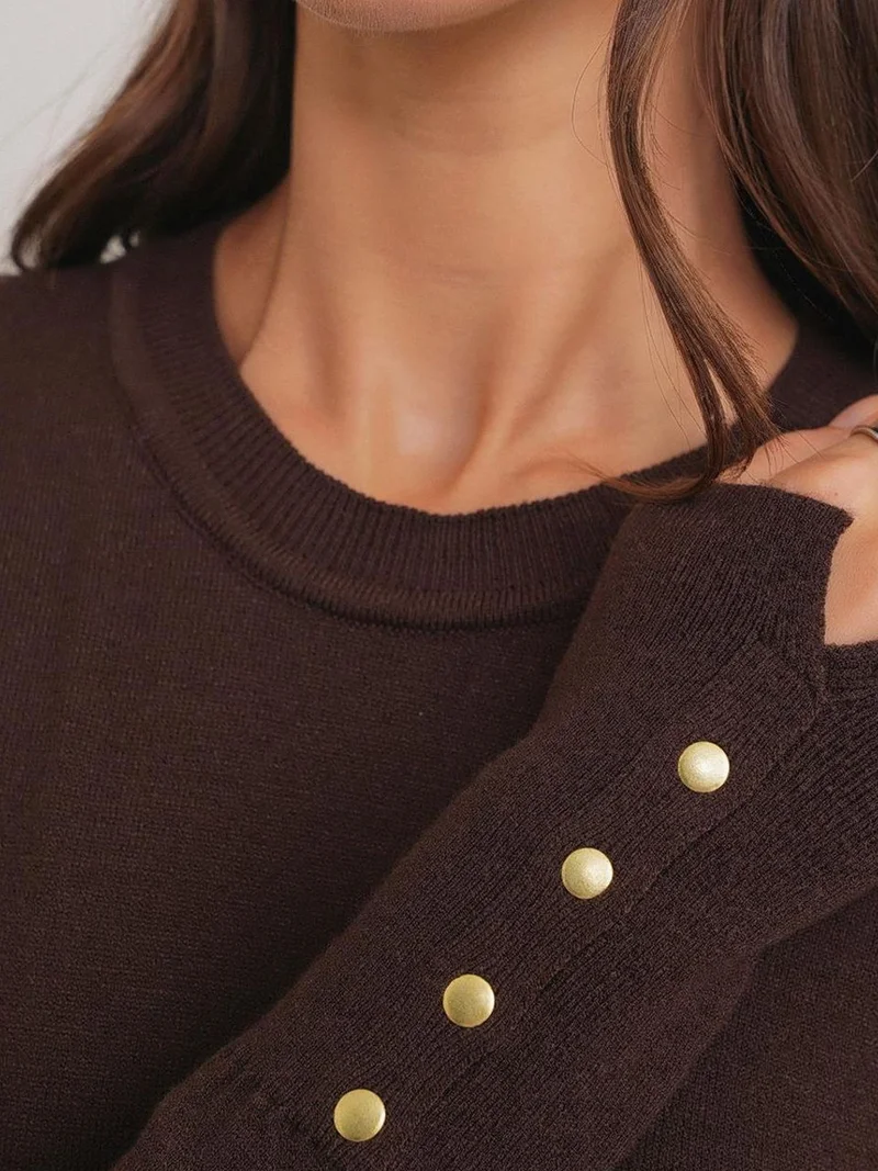 Mixray Coffee Brown Mixray Crew Neck Knit Sweater for Women | Best Price UAE