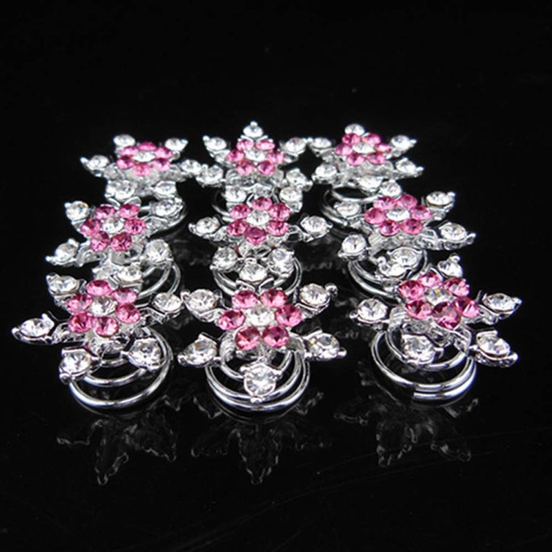 canjoyn 20 Pcs Snowflake Spin Hair Pins Swirl Hair Twists Coils Hair Clips Wedding Bridal Gem Rhinestone Metal Spiral Twist Bun Hair Pins Hair Accessories Jewel Hair Pin Pink