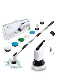 JAJEEK Cordless Electric Cleaning Brush with 7 Replaceable Brush Heads - 360 Electric Scrubbing Mop with Adjustable Handle for Bathtub, Tile, Kitchen & Bathroom Cleaning - Powerful, Rechargeable, Easy-to-Use, White  - Image 1