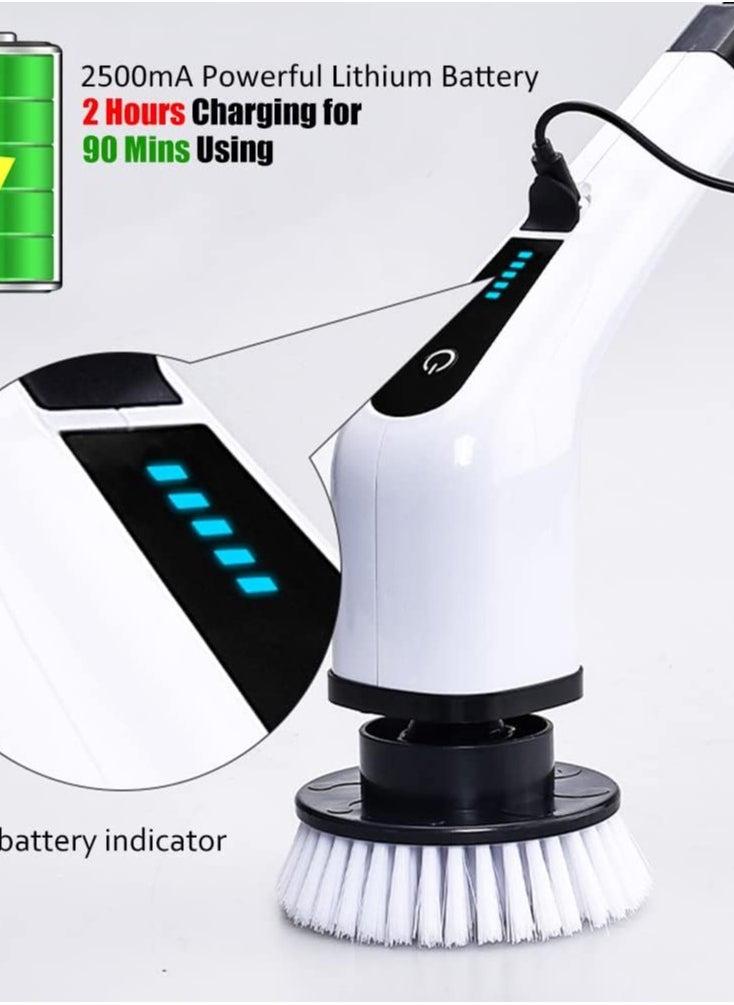 JAJEEK Cordless Electric Cleaning Brush with 7 Replaceable Brush Heads - 360 Electric Scrubbing Mop with Adjustable Handle for Bathtub, Tile, Kitchen & Bathroom Cleaning - Powerful, Rechargeable, Easy-to-Use, White  - Image 3