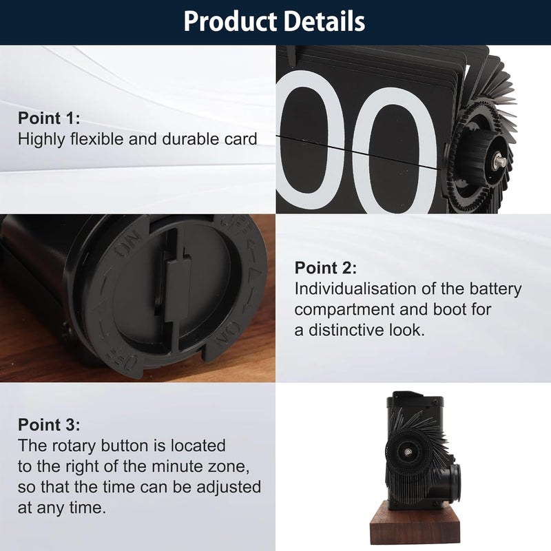 Nuvollo Polyvinyl Chloride (PVC) Flip Desk Clock - Retro Digital Flip Table Clock - Mid Century Modern Decor Auto Battery Powered Gear Operated for Room, Home, Office (A Style), 25 cm - Image 3