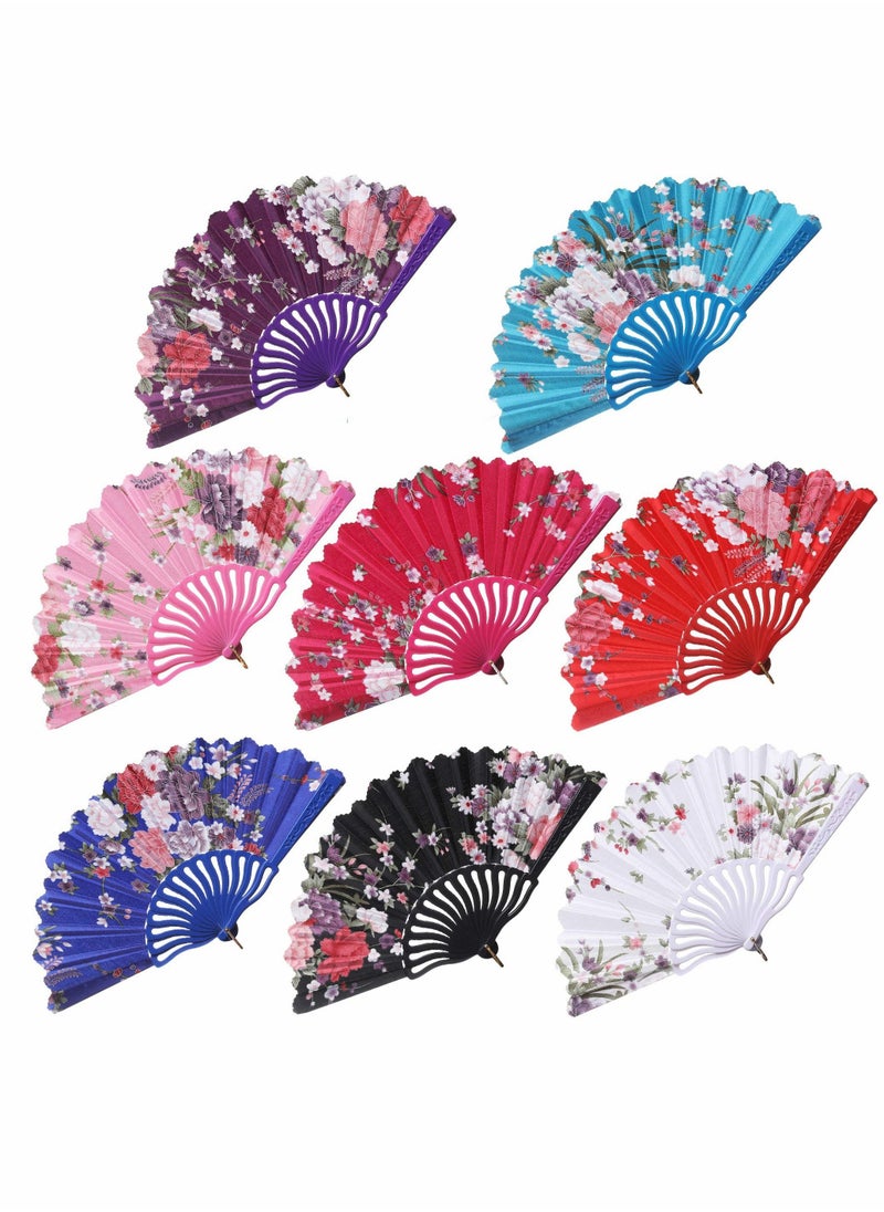 Generic Folding Fans Chinese Fan Spanish Floral Folding Hand Fan Vintage Handheld Lace Folding Fan with Different Patterns Fabric Folding Fan for Wedding Dancing Party 8 Pack  - Image 1