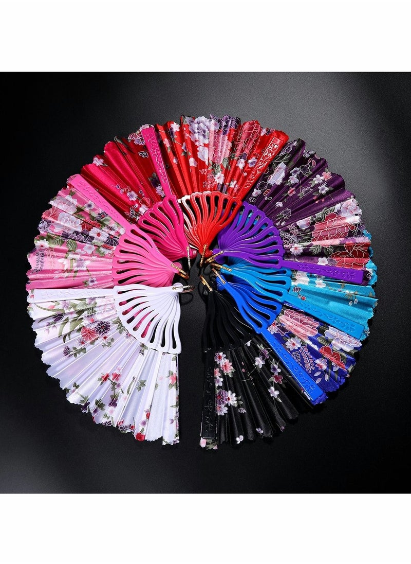 Generic Folding Fans Chinese Fan Spanish Floral Folding Hand Fan Vintage Handheld Lace Folding Fan with Different Patterns Fabric Folding Fan for Wedding Dancing Party 8 Pack  - Image 2