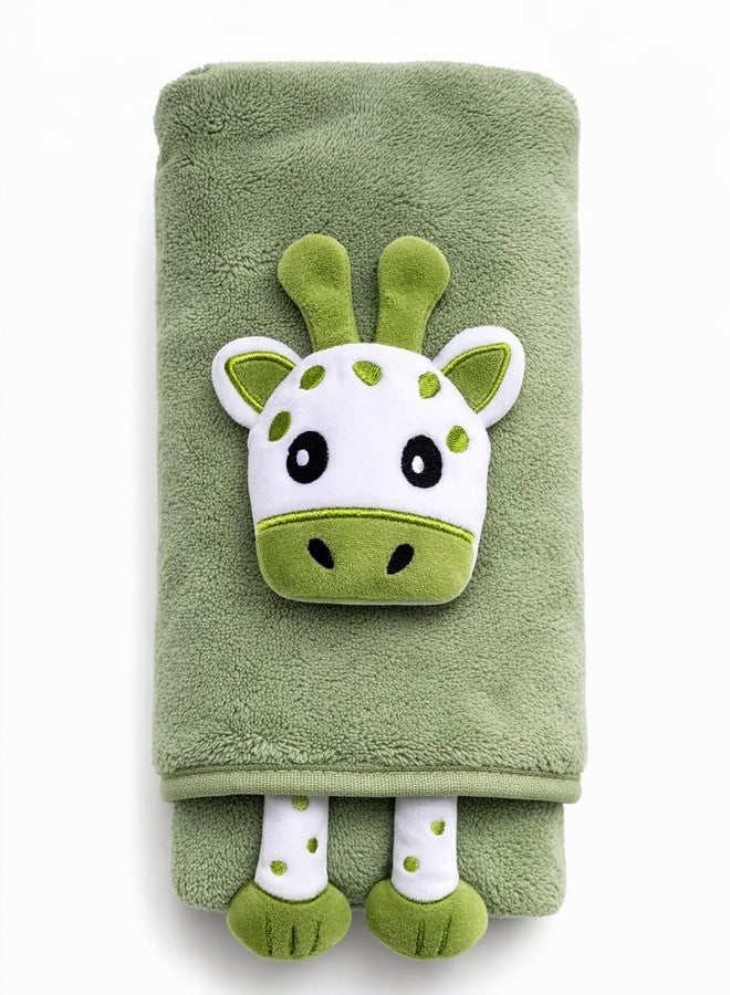Hi mom Kids World Hi mom Kids Plush Towel with Cute Giraffe Design, Pink, Soft Fleece, for Babies and Toddlers (Green, 60 * 120) - Image 1