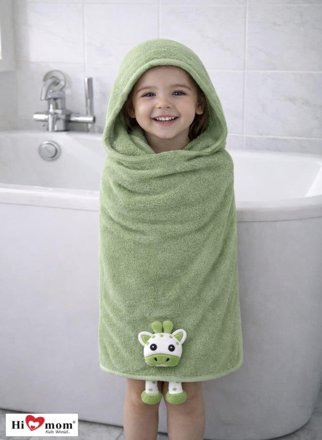 Hi mom Kids World Hi mom Kids Plush Towel with Cute Giraffe Design, Pink, Soft Fleece, for Babies and Toddlers (Green, 60 * 120) - Image 4