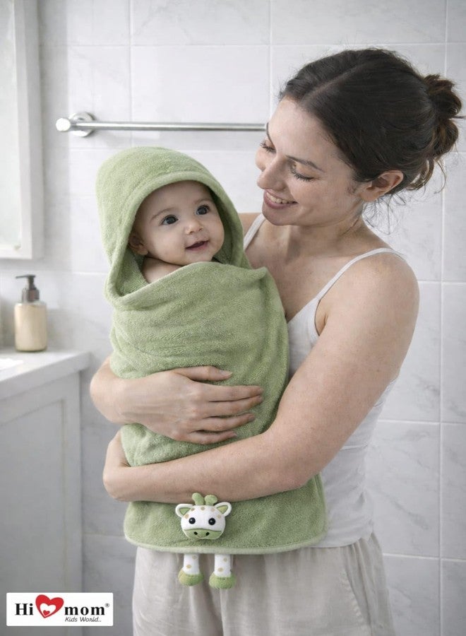 Hi mom Kids World Hi mom Kids Plush Towel with Cute Giraffe Design, Pink, Soft Fleece, for Babies and Toddlers (Green, 60 * 120) - Image 3