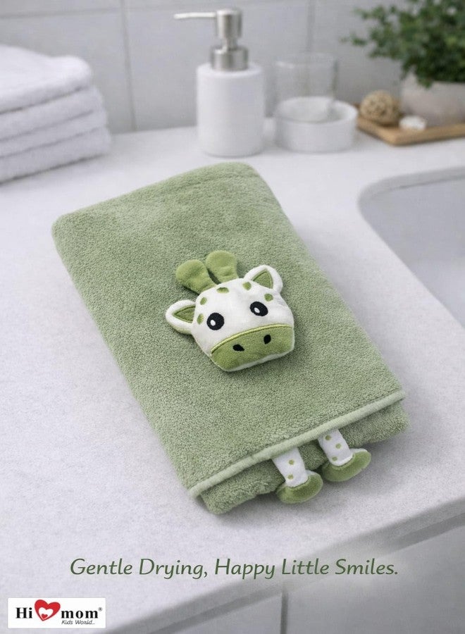 Hi mom Kids World Hi mom Kids Plush Towel with Cute Giraffe Design, Pink, Soft Fleece, for Babies and Toddlers (Green, 60 * 120) - Image 2