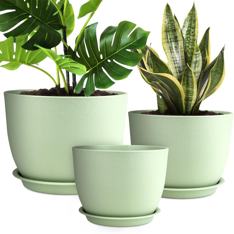 YNNICO Plant Pots 12109 inch Set of 3 Flower Pots with Multi Mesh Drainage Holes Large Planters for Indoor Outdoor Garden Plants and Flowers Green