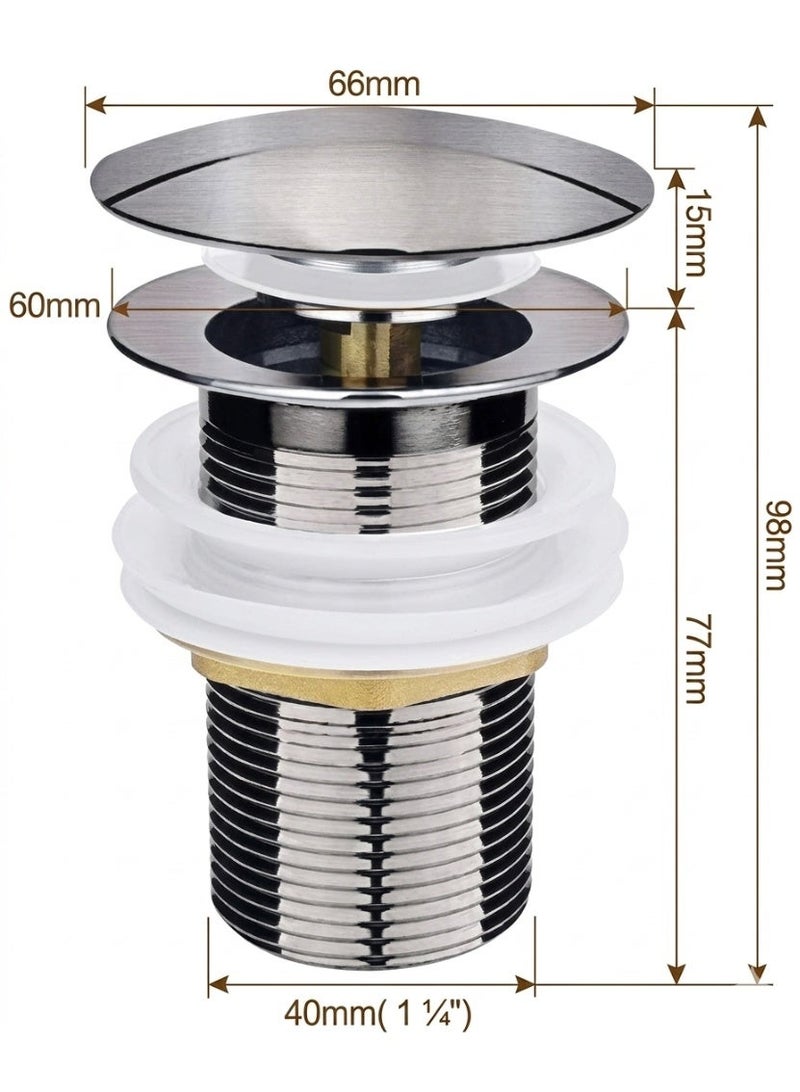 صنديكس مصفاة حوض Sundex PW922 CP ذاتية الفتح والإغلاق، قصيرة، مقاس 1-1/4 بوصة | نحاس مطلي بالكروم مع آلية زر ضغط - Image 3