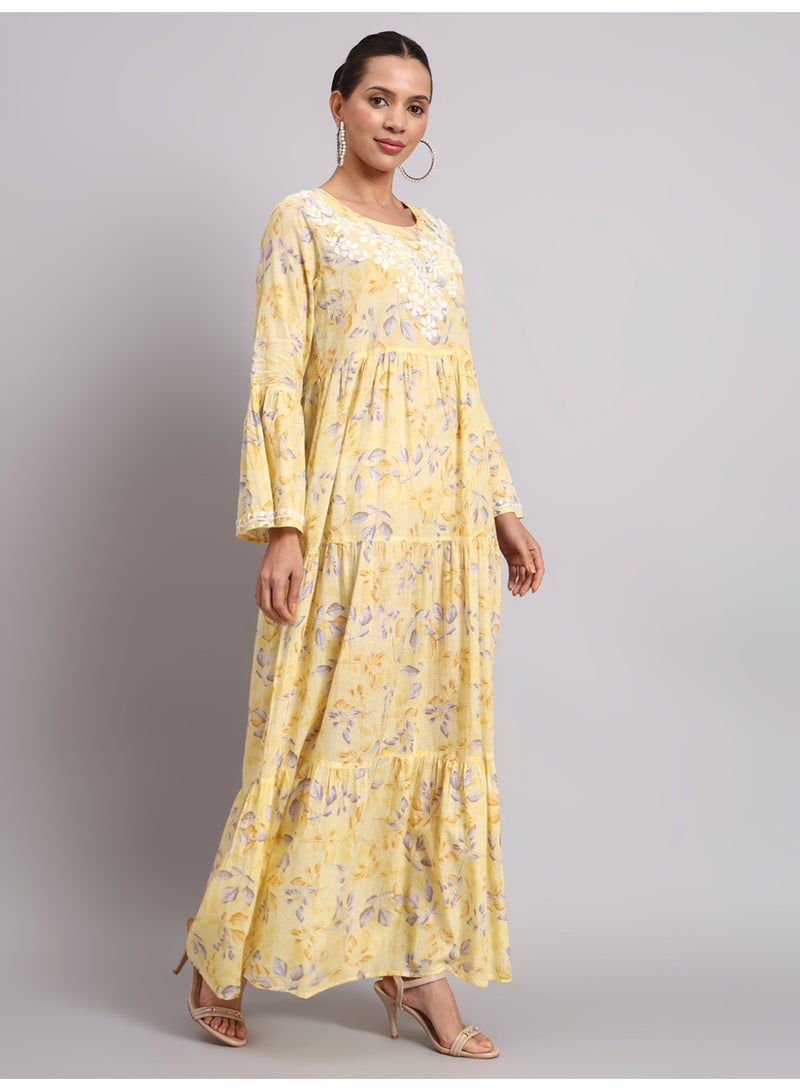Alaya Hand Embroidered Chikankari A-Line Gathering Pattern Mulmul Cotton Jalabiya-AL3673 - Image 4