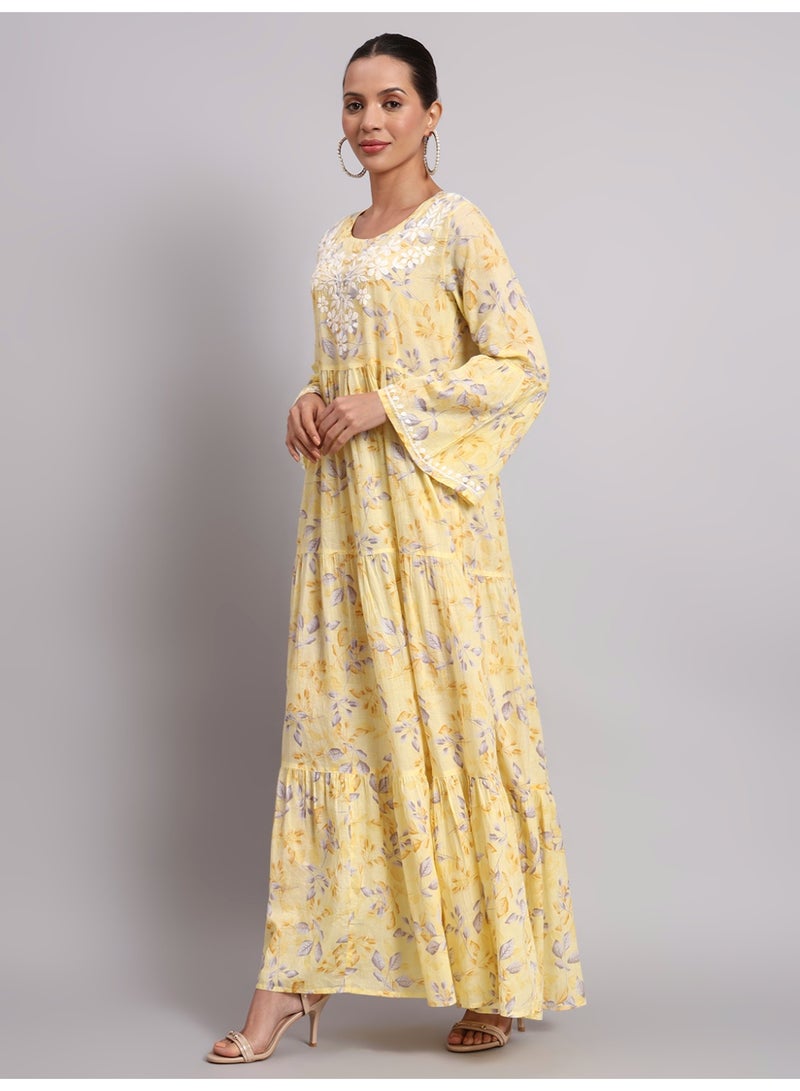 Alaya Hand Embroidered Chikankari A-Line Gathering Pattern Mulmul Cotton Jalabiya-AL3673 - Image 3