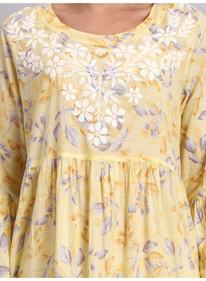 Alaya Hand Embroidered Chikankari A-Line Gathering Pattern Mulmul Cotton Jalabiya-AL3673 - Image 5