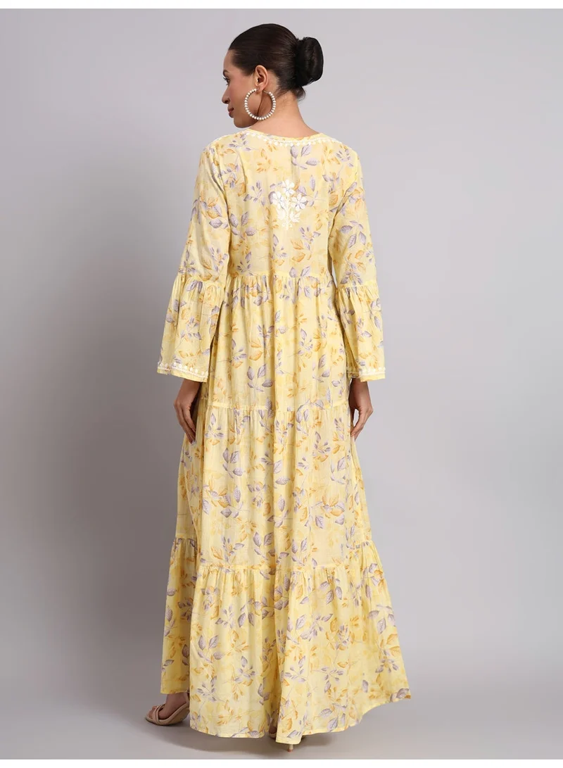 الايا Hand Embroidered Chikankari A-Line Gathering Pattern Mulmul Cotton Jalabiya-AL3673
