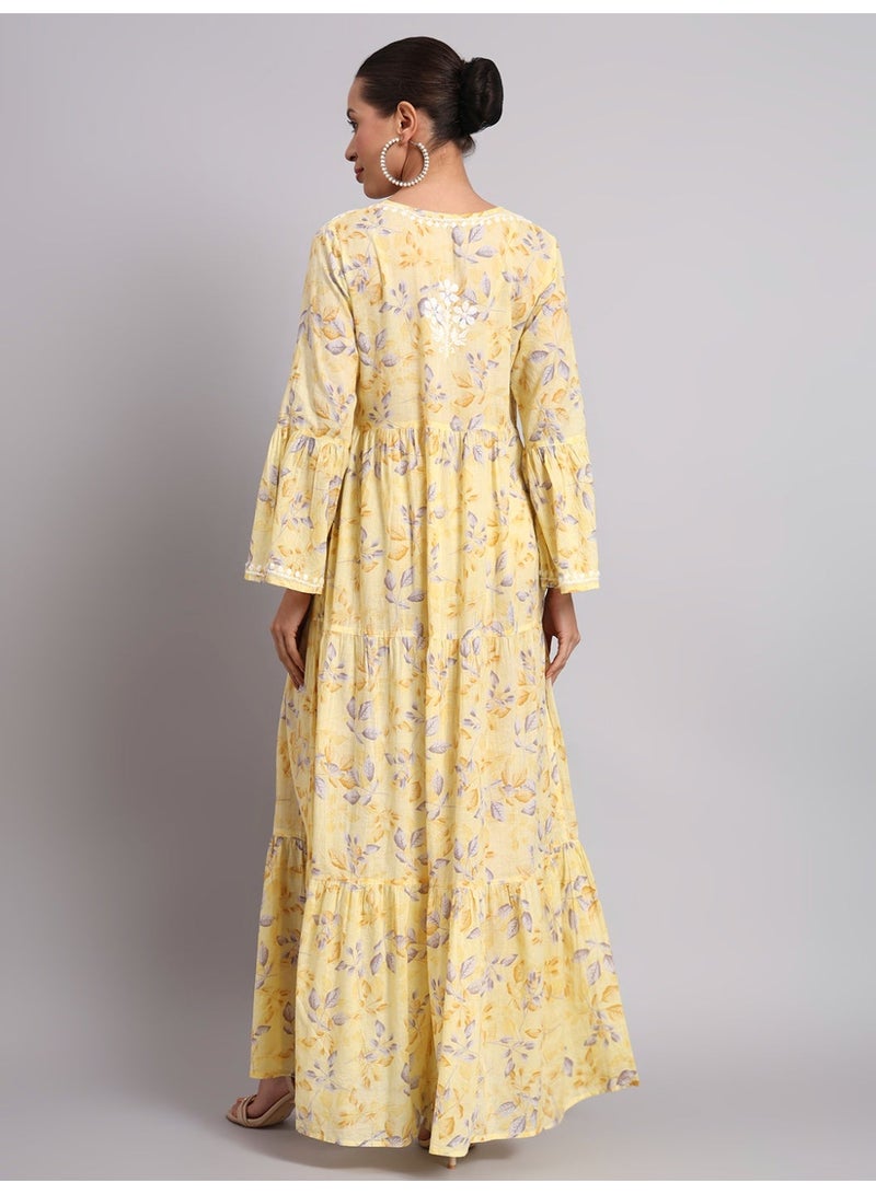Alaya Hand Embroidered Chikankari A-Line Gathering Pattern Mulmul Cotton Jalabiya-AL3673 - Image 2