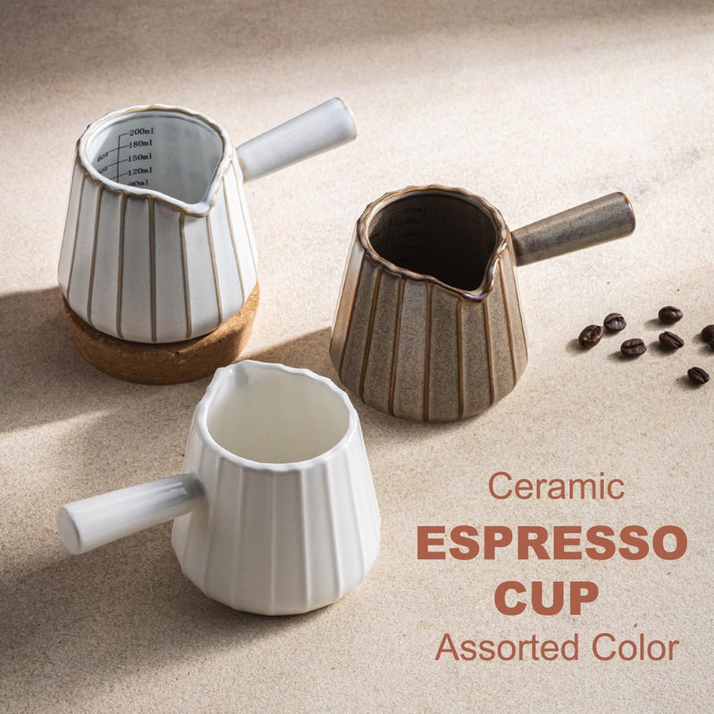 YHOJOY Ceramic Espresso Cups, Espresso Measuring Cup with Handle, Expresso Shots Cups with Scale, Espresso Accessories, 200ML /6 OZ, Cream White - Image 2