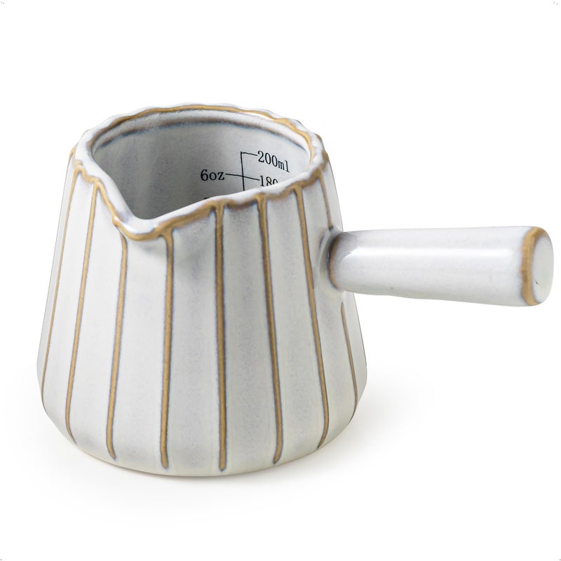 YHOJOY Ceramic Espresso Cups, Espresso Measuring Cup with Handle, Expresso Shots Cups with Scale, Espresso Accessories, 200ML /6 OZ, Cream White - Image 1