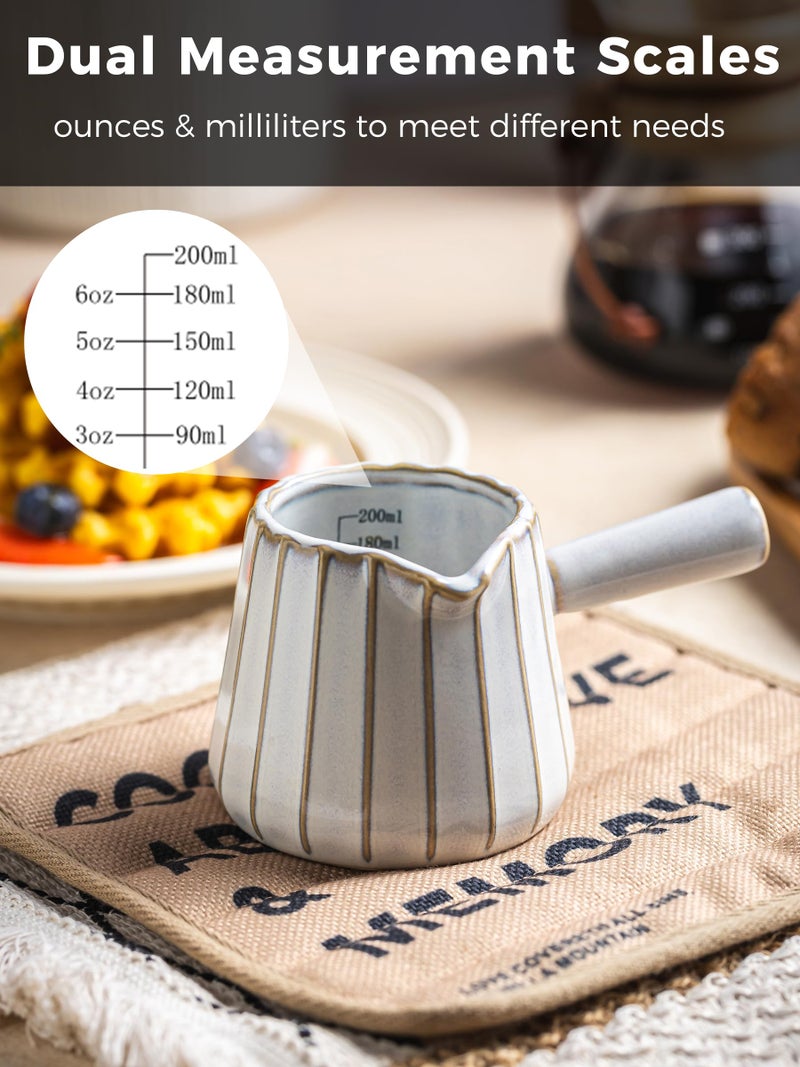 YHOJOY Ceramic Espresso Cups, Espresso Measuring Cup with Handle, Expresso Shots Cups with Scale, Espresso Accessories, 200ML /6 OZ, Cream White - Image 4