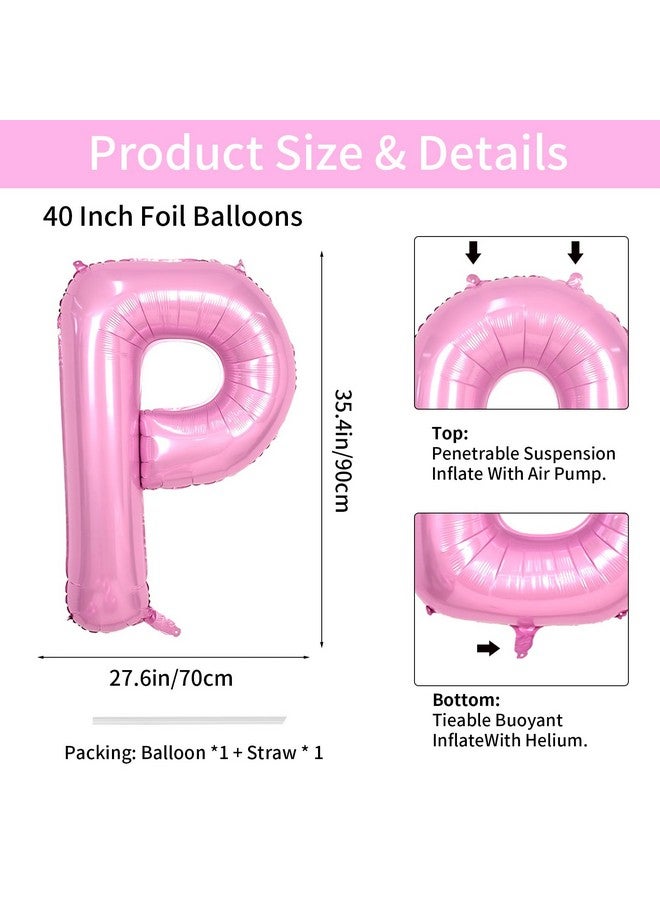 Biapian 40 Inch Letter Balloons, Light Pink Letter P Balloon Giant, Alphabet P Balloon Foil With Straw, Macaron Pink Letters Balloon For Girls Women Birthday Party Baby Shower Anniversary Decoration - Image 2