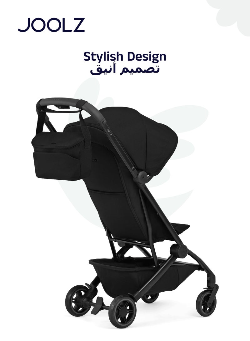 Compact Baby Stroller Organiser | Easy to Attach | Extra Storage for Diapers, Bottles, Toys | Secure Zipper Closure | Compatible with Joolz GEO/AER/HUB/Day | لآ | 30 x 10 x 15 cm Black
