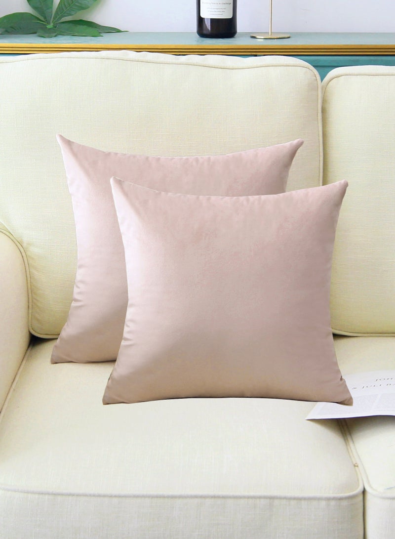 Throw Pillow Covers Salmon Pink Set of 2 45x45cm Fall Pillow Covers, Soft Velvet Farmhouse Neutral Decorative Pillowcases for Couch Sofa Bed, Home Boho Decor, Modern Cushion Covers - Image 1