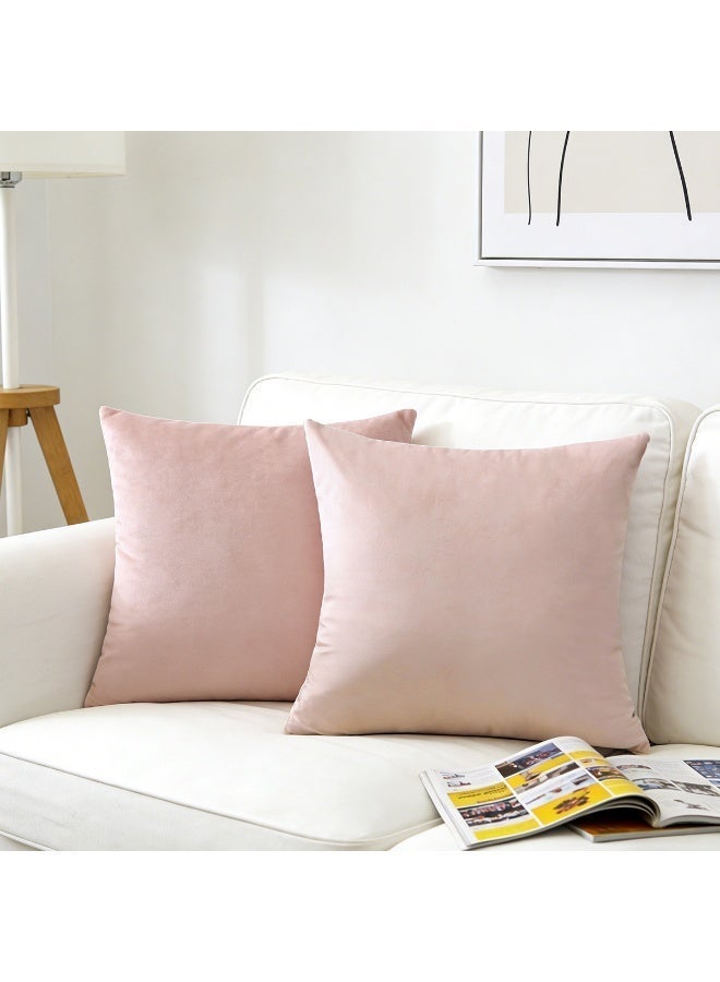 Throw Pillow Covers Salmon Pink Set of 2 45x45cm Fall Pillow Covers, Soft Velvet Farmhouse Neutral Decorative Pillowcases for Couch Sofa Bed, Home Boho Decor, Modern Cushion Covers - Image 1