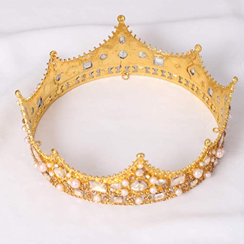 FORSEVEN King Crown for Men Crown Royal Costume Accessory Prom Tiara Baroque Vintage Crystal Pearl Bridal Wedding Tiaras Birthday Party Round Crowns Halloween Decorations Headband - Image 4