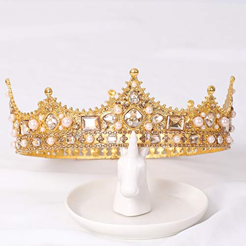 FORSEVEN King Crown for Men Crown Royal Costume Accessory Prom Tiara Baroque Vintage Crystal Pearl Bridal Wedding Tiaras Birthday Party Round Crowns Halloween Decorations Headband - Image 3