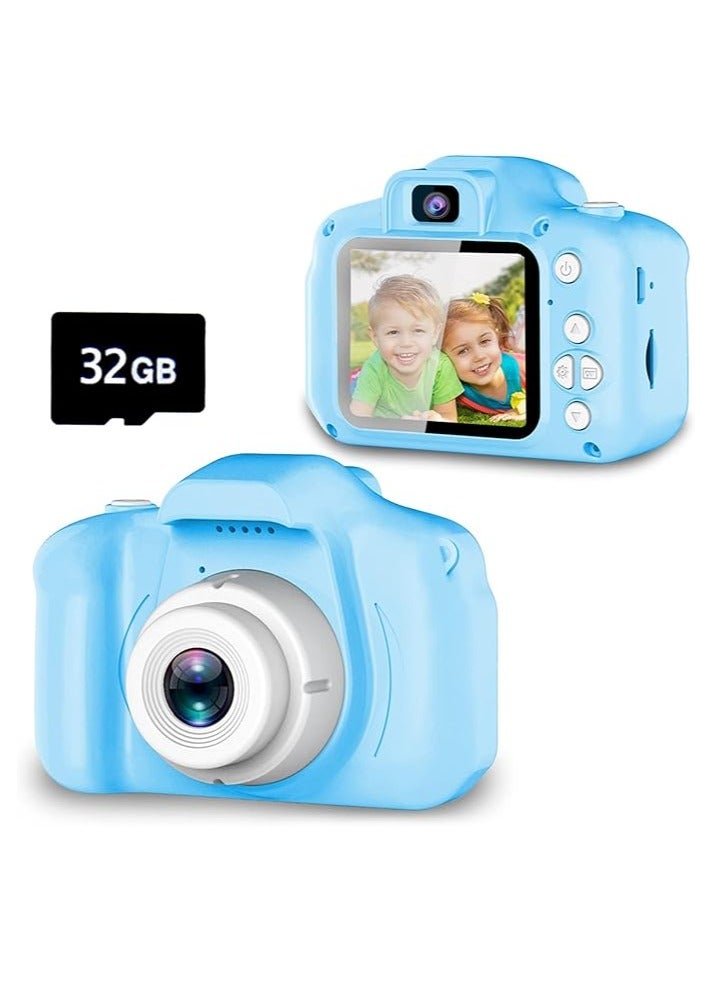 Kids Camera, Christmas Birthday Gifts for Girls Age 3-9, HD Digital Video Cameras for Toddler, Portable Toy for 3 4 5 6 7 8 Year Old Girl with 32GB SD Card (Popular, Blue) - Image 1