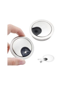 Generic Desk Cable Grommet 60mm 2Pcs Metal Cable Hole Cover Table Grommet Computer Cable Pass Tidies Desk Caps Surface Port Hole Covers Wire Organizers for Desk Office Port Hole Covers Brushed Chrome  - Image 1