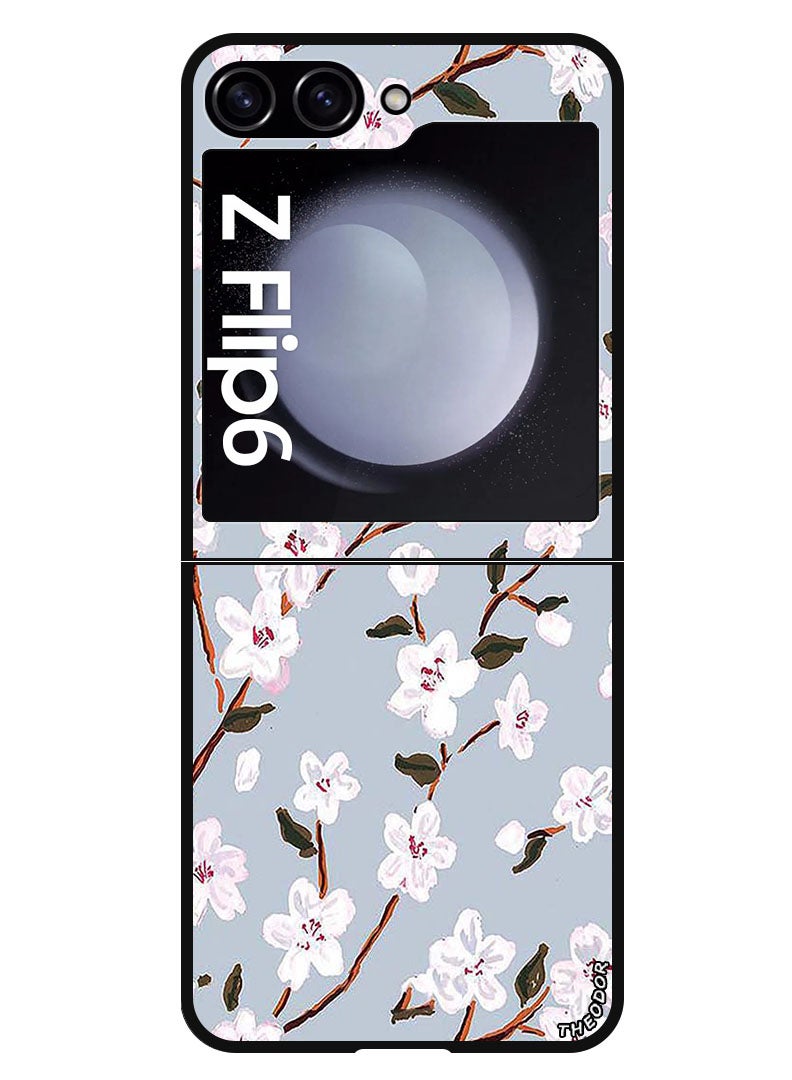 Theodor Protective Case Anti Scratch Shock Proof Bumper Cover For Samsung Galaxy Z Flip 6 White Flower - Image 1