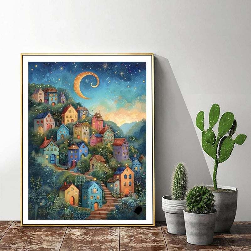 ijbnhd Diamond Art Kits for Adults - House Diamond Painting Kits for Adults, 5D Diamond Painting Dream House, DIY Full Drill Diamond Painting Moon Gem Art Crafts 12x16inch - Image 2