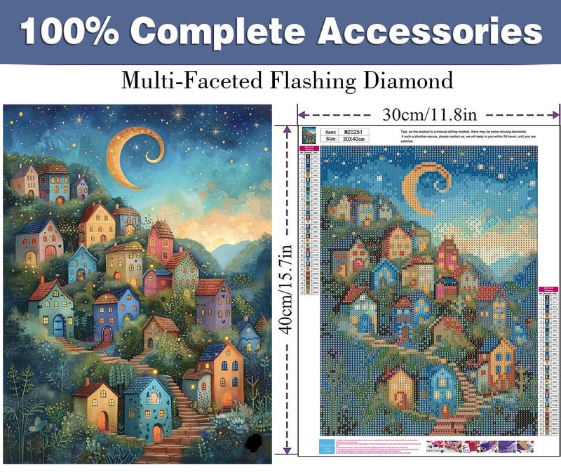 ijbnhd Diamond Art Kits for Adults - House Diamond Painting Kits for Adults, 5D Diamond Painting Dream House, DIY Full Drill Diamond Painting Moon Gem Art Crafts 12x16inch - Image 1