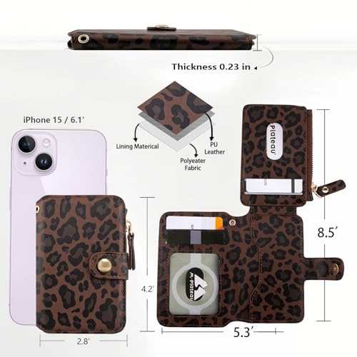 M-Plateau RFID Blocking Small Wallet for Women, Phone Wallet with Snap Closure, Zipper Pocket, 3M Adhesive Sticker, Lanyard, RFID Blocking, Kickstand, 6 Card Slots, Leopard Print, Leather - Image 4