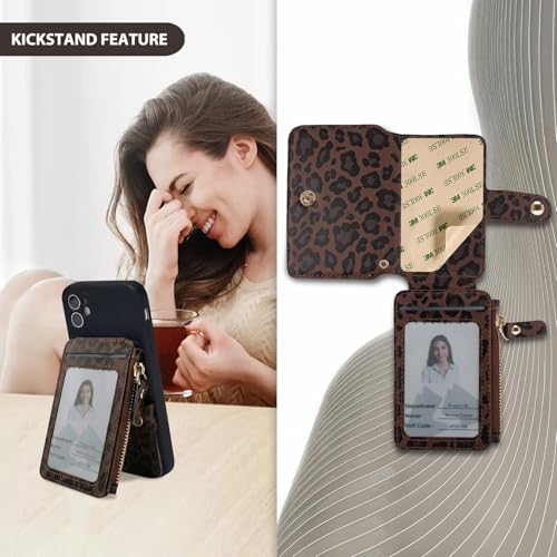 M-Plateau RFID Blocking Small Wallet for Women, Phone Wallet with Snap Closure, Zipper Pocket, 3M Adhesive Sticker, Lanyard, RFID Blocking, Kickstand, 6 Card Slots, Leopard Print, Leather - Image 3