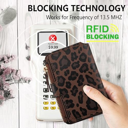 M-Plateau RFID Blocking Small Wallet for Women, Phone Wallet with Snap Closure, Zipper Pocket, 3M Adhesive Sticker, Lanyard, RFID Blocking, Kickstand, 6 Card Slots, Leopard Print, Leather - Image 5