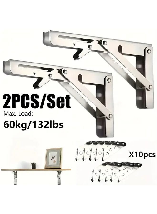 2 Pack Stainless Steel Bracket 12 Inch 10 Pack Corner Brace Heavy Duty Foldable Shelf - Image 2