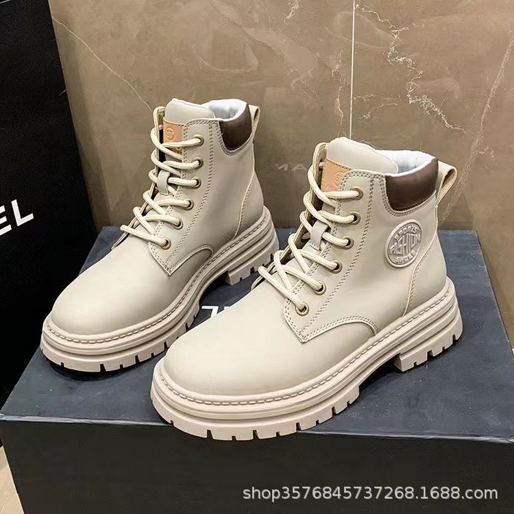 Thick-Soled Boots For Women 2024 British Style Breathable Trbottomyy Rhubarb Boots Motorcycle Single Boots Short Boots For Men And Women - Image 4