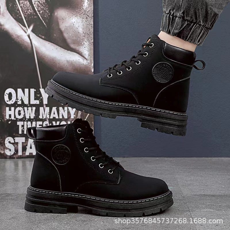 Thick-Soled Boots For Women 2024 British Style Breathable Trbottomyy Rhubarb Boots Motorcycle Single Boots Short Boots For Men And Women - Image 1