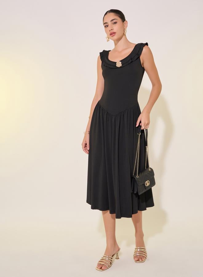 Take Two Solid Sleeveless Gathered Detail Midi Dress - Image 1