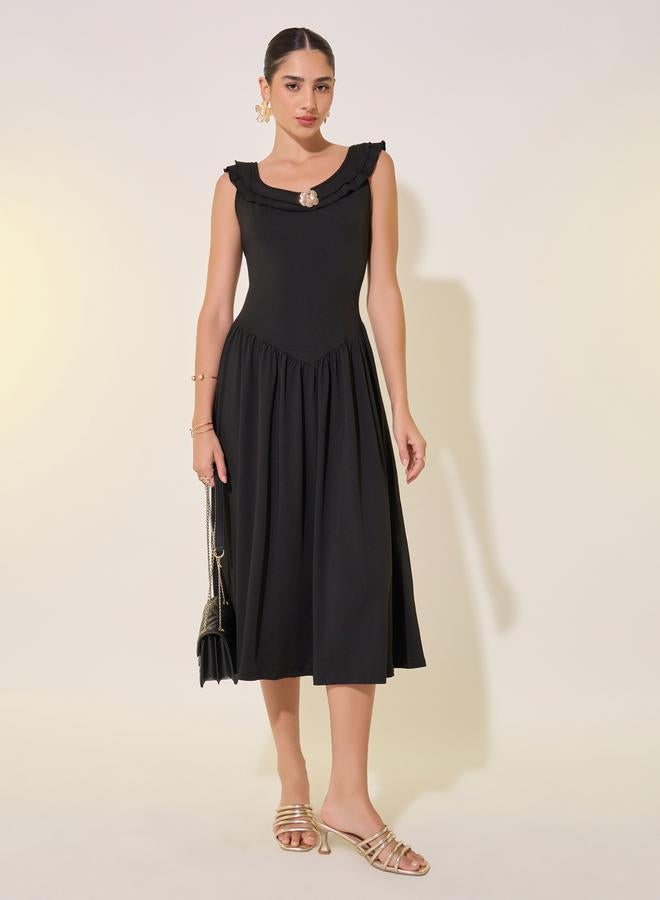 Take Two Solid Sleeveless Gathered Detail Midi Dress - Image 2