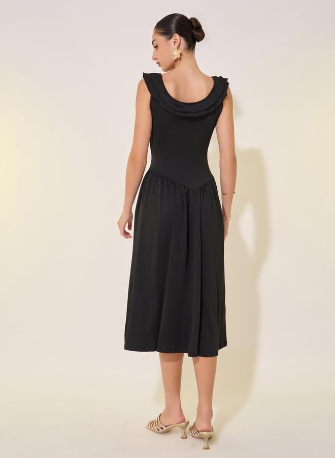 Take Two Solid Sleeveless Gathered Detail Midi Dress - Image 5