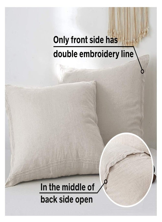 سيمبل آند أوبيولنس أغطية وسائد أوروبية من الكتان الفرنسي 100% من Simple&Opulence، مطرزة (26 بوصة × 26 بوصة) - عبوة من قطعتين - لون موحد مغسول مسبقًا، كتان طبيعي ناعم ومسامي - كتان - Image 2