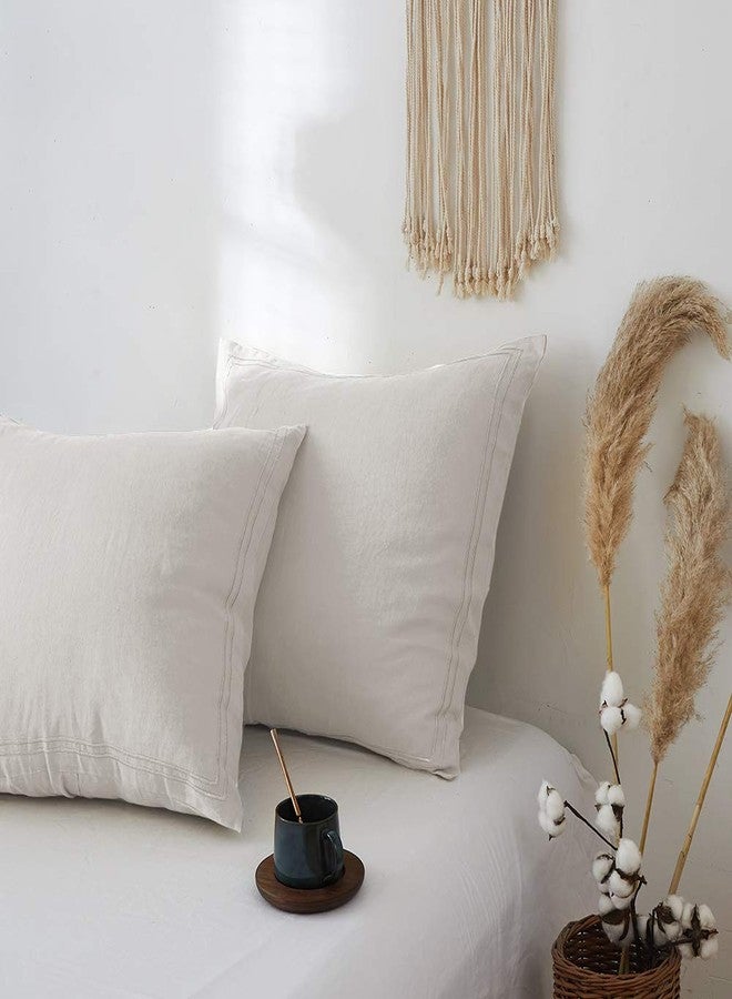 سيمبل آند أوبيولنس أغطية وسائد أوروبية من الكتان الفرنسي 100% من Simple&Opulence، مطرزة (26 بوصة × 26 بوصة) - عبوة من قطعتين - لون موحد مغسول مسبقًا، كتان طبيعي ناعم ومسامي - كتان - Image 4