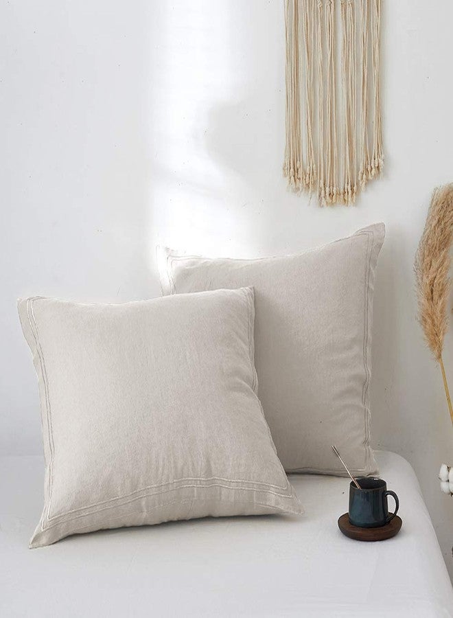 سيمبل آند أوبيولنس أغطية وسائد أوروبية من الكتان الفرنسي 100% من Simple&Opulence، مطرزة (26 بوصة × 26 بوصة) - عبوة من قطعتين - لون موحد مغسول مسبقًا، كتان طبيعي ناعم ومسامي - كتان - Image 1