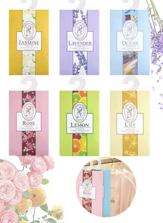 HaHaHai 6-Piece Fragrance Sachet Bags,  Natural Moth Repellent,  Lavender Bags, Wardrobe Fresheners Hanging for Drawers Closets, Wardrobes, Bathrooms, Cars(Jasmine, Rose, Lavender, Lily, Ocean, lemon) - Image 2