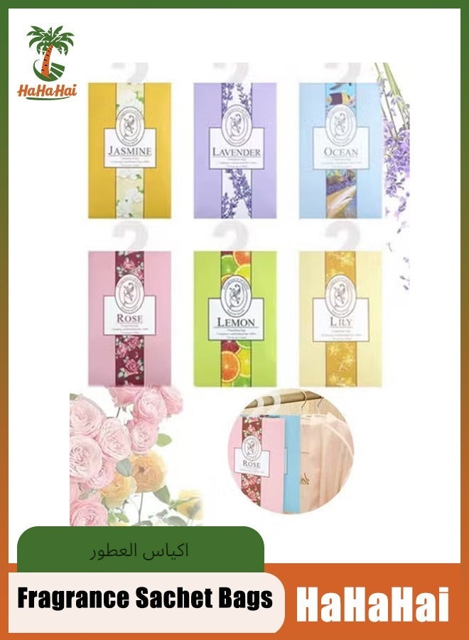 HaHaHai 6-Piece Fragrance Sachet Bags,  Natural Moth Repellent,  Lavender Bags, Wardrobe Fresheners Hanging for Drawers Closets, Wardrobes, Bathrooms, Cars(Jasmine, Rose, Lavender, Lily, Ocean, lemon) - Image 1