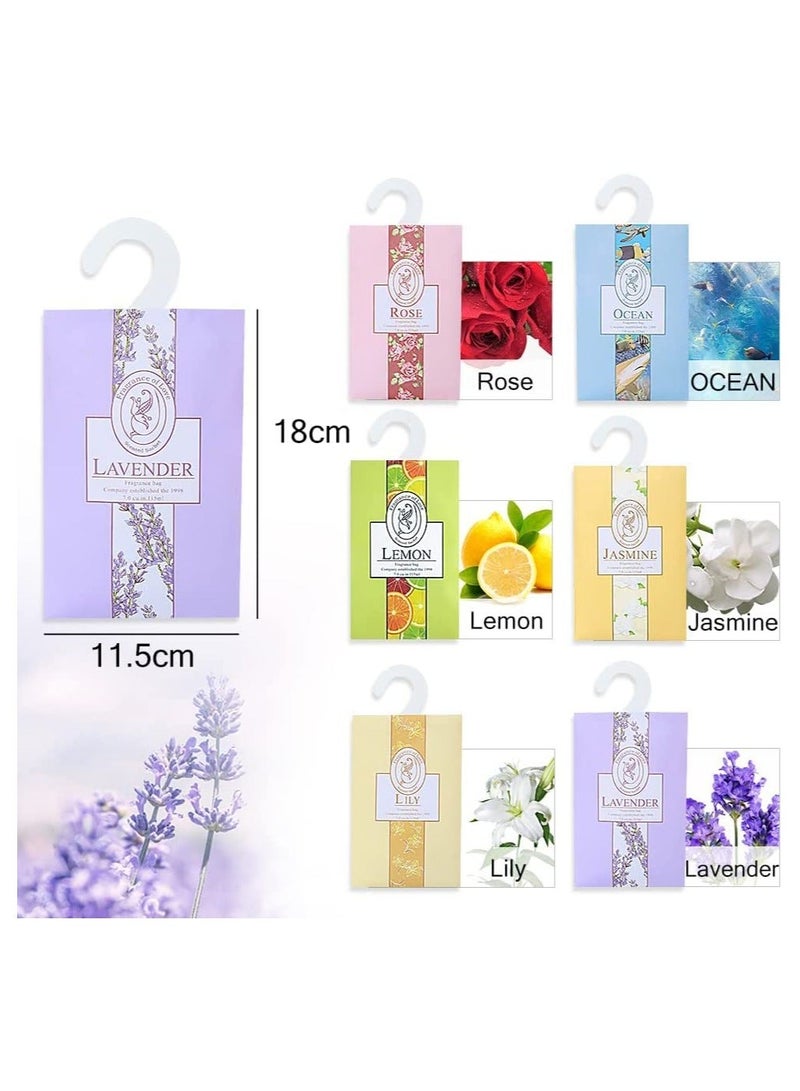HaHaHai 6-Piece Fragrance Sachet Bags,  Natural Moth Repellent,  Lavender Bags, Wardrobe Fresheners Hanging for Drawers Closets, Wardrobes, Bathrooms, Cars(Jasmine, Rose, Lavender, Lily, Ocean, lemon) - Image 3